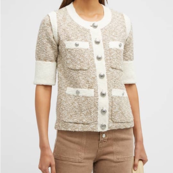 Veronica Beard Kaufman Knit Tweed Jacket Short Sleeve Corporate Preppy Ladylike - Picture 2 of 14